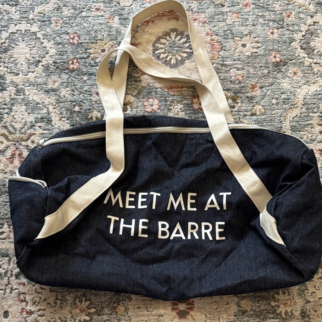 Meet Me At The Barre Canvas Tote Bag Dark Denim Color. Missing Side Zip Tab (Pic